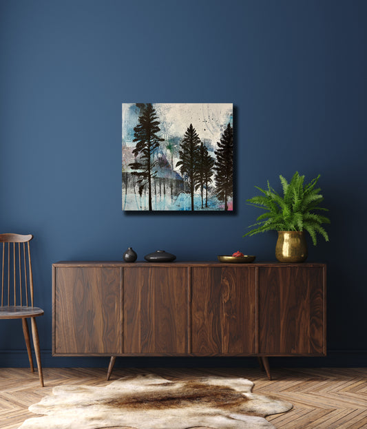 The Cabin in the Woods - Original Art, landscape, abstract