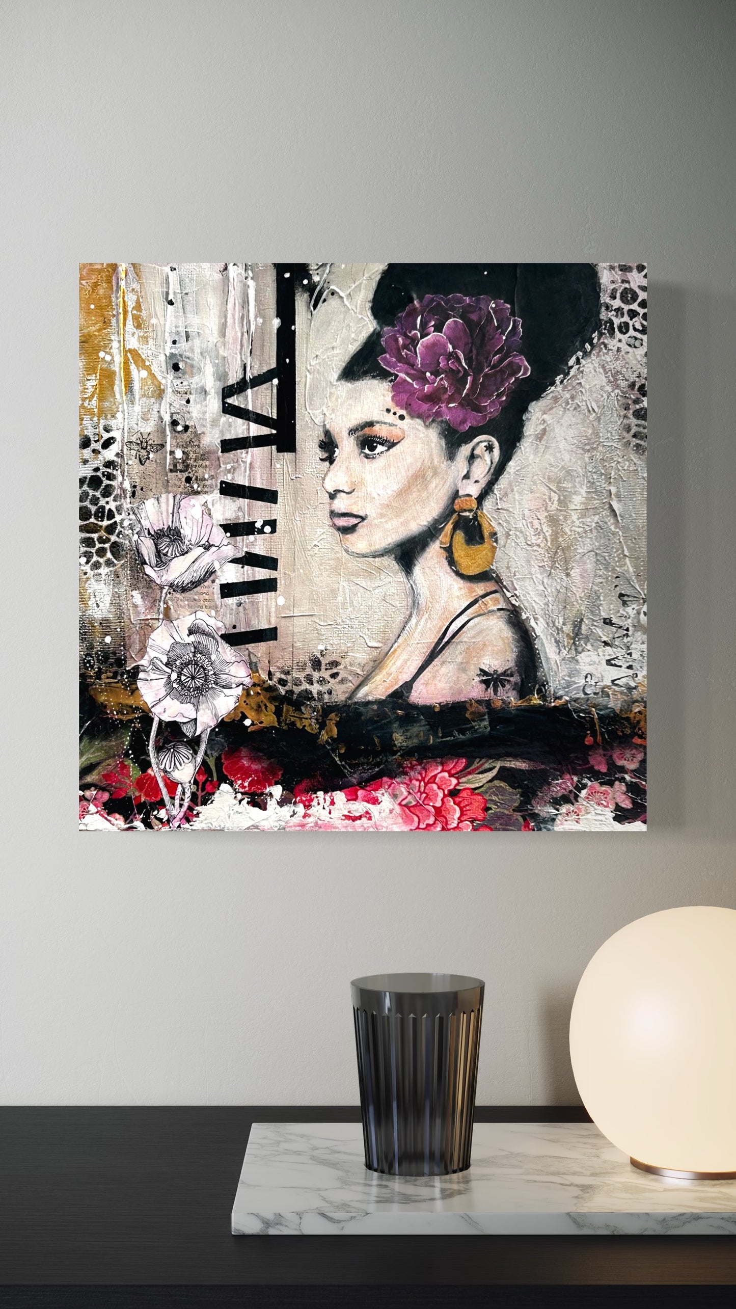 Abeba - Original Art, female portrait, flowers art