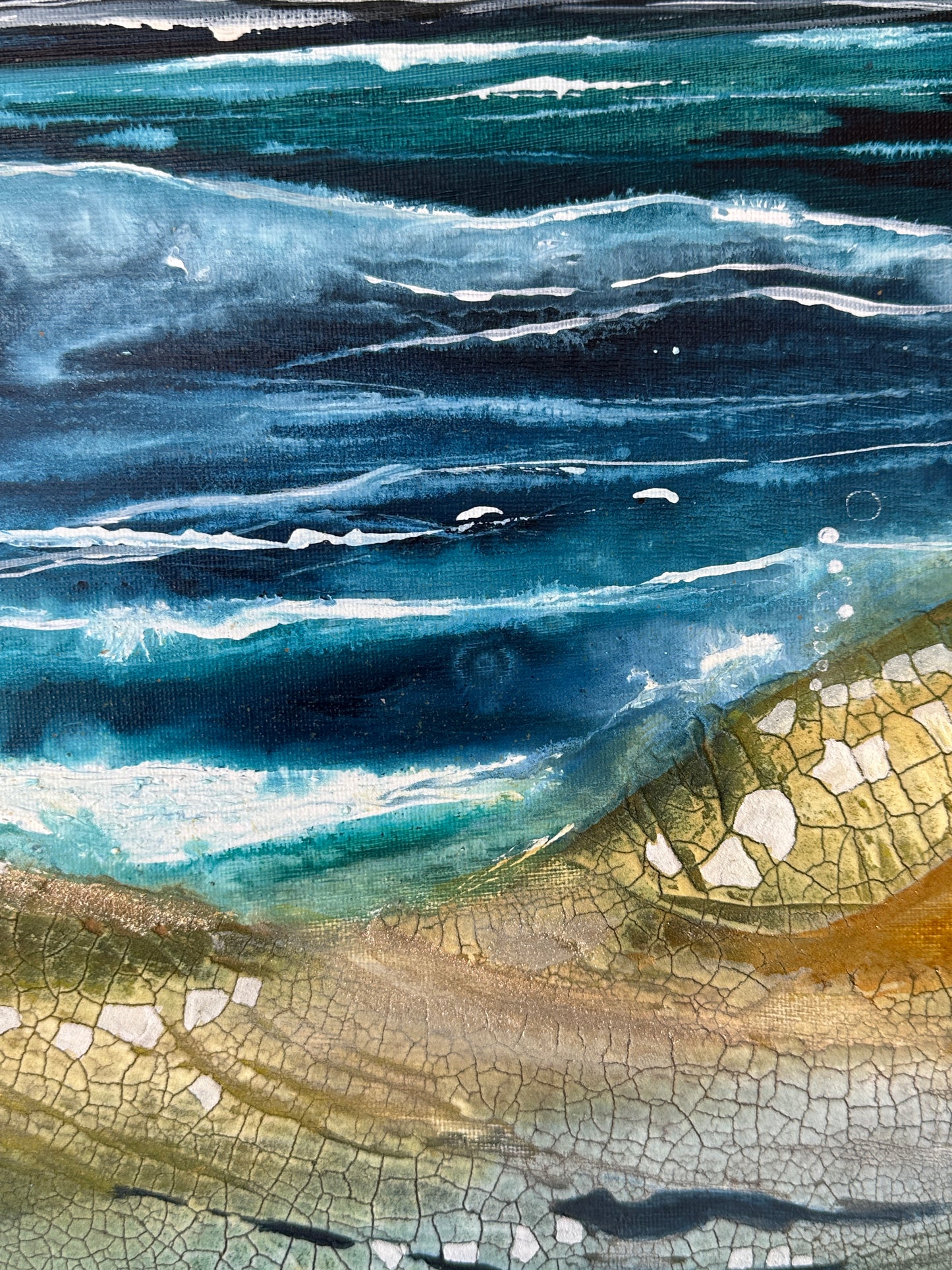 Abstract art with blue, green, and brown colors