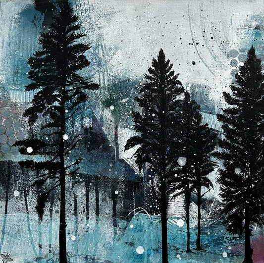 The Cabin in the Woods - Original Art, landscape, abstract SALE!!