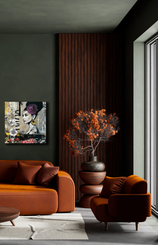 Abeba - Original Art, female portrait, flowers art