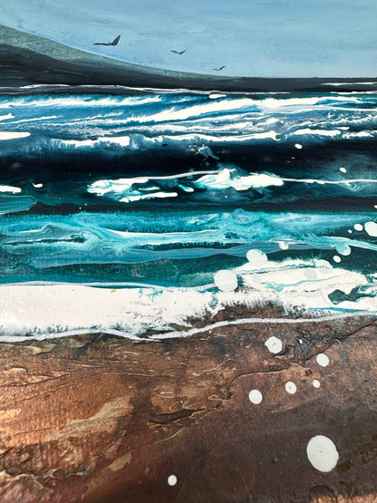 The Shifting Tide – Textured Abstract Seascape in Copper and Green