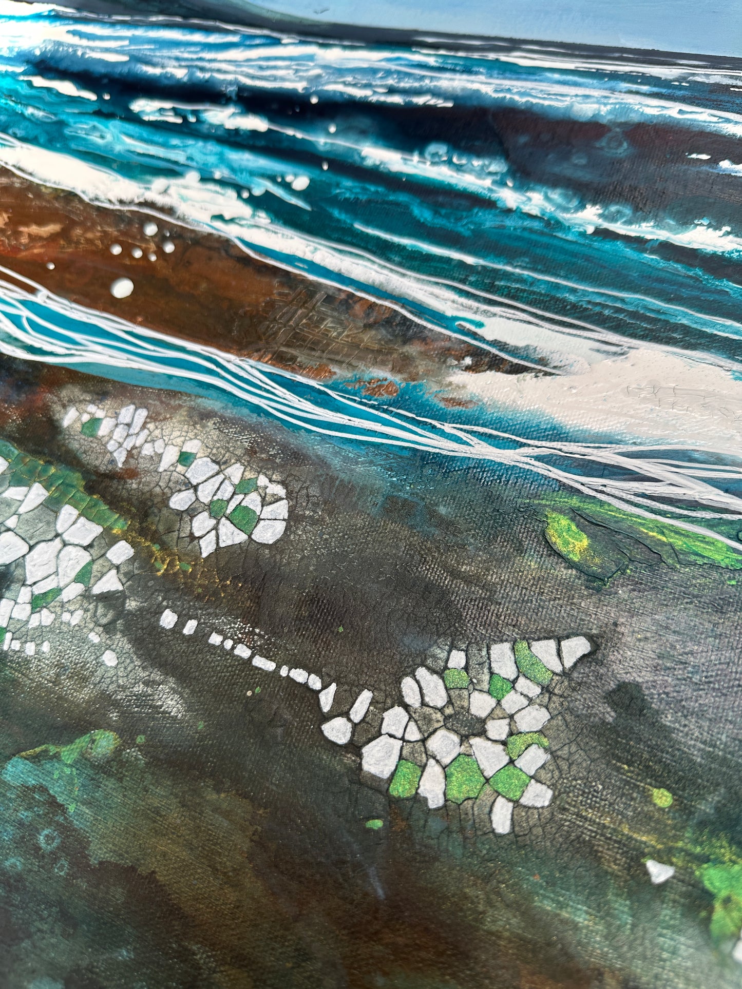 The Shifting Tide – Textured Abstract Seascape in Copper and Green