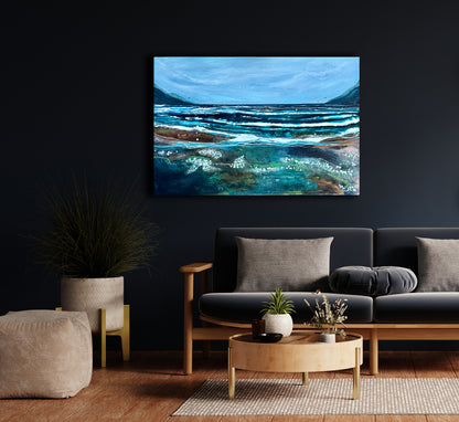 The Shifting Tide – Textured Abstract Seascape in Copper and Green